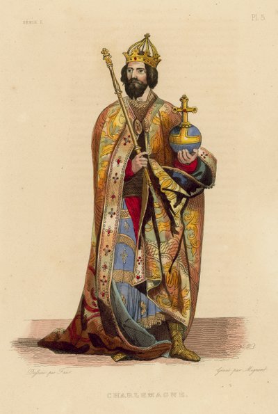 Karel de Grote (gekleurde gravure) door French School