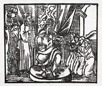 Karel de Grote slaat de ridders Reynauld, Guichard, Alard en Richardet, zonen van de hertog van Aymon, tot ridder door French School
