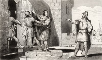 Karel III (879-929) de Eenvoudige gevangen genomen door een van zijn soldaten, uit 