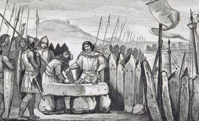 Karel III de Dikke (839-88) betaalt de Viking-indringers af in 886, uit 