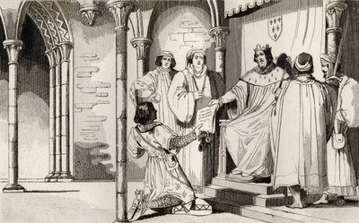 Karel IV (1294-1328) de Schone ontvangt een verzoekschrift aan het hof, uit 
