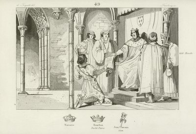 Karel IV van Frankrijk maakt Lodewijk, graaf van Clermont-en-Beauvaisis, hertog van Bourbon, 1327 door French School