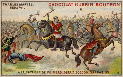 Karel Martel verslaat een leger van 300.000 Saracenen bij de Slag om Poitiers, 732 door French School