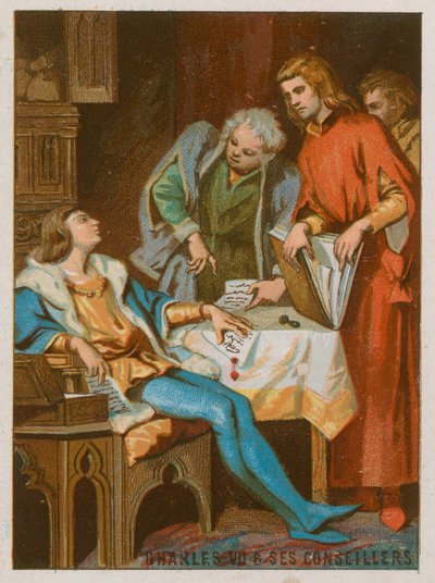 Karel VII met zijn raadgevers door French School