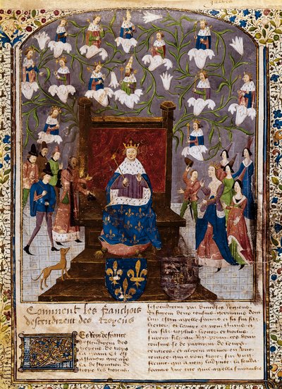 Karel VII met de genealogische boom van het Huis van Valois, uit de 
