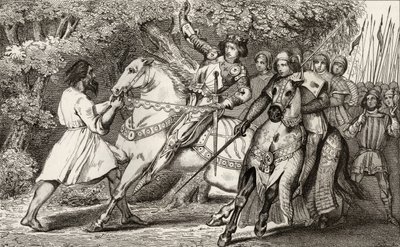 Charles VI (1368-1412) de Krankzinnige wordt gewaarschuwd voor een hinderlaag in het bos bij Angers, uit 