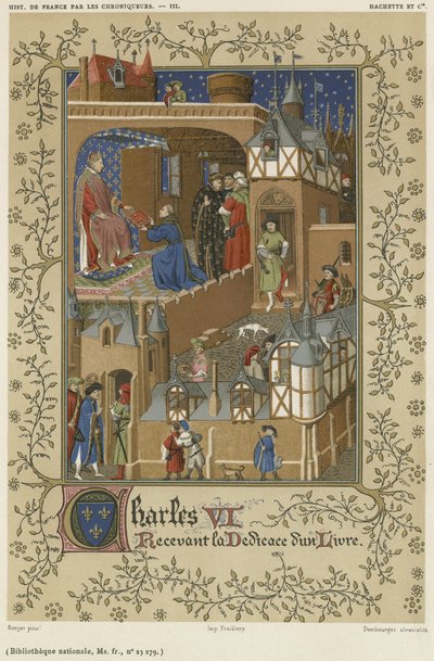 Karel VI ontvangt de toewijding van een boek door French School