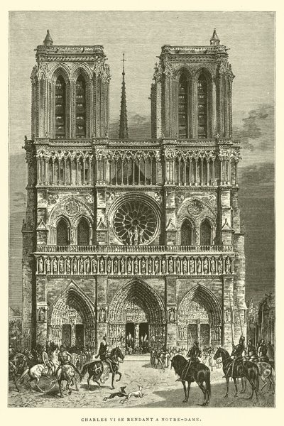 Karel VI op weg naar Notre-Dame (gravure) door French School
