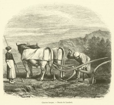 Baskische ploeg (gravure) door French School