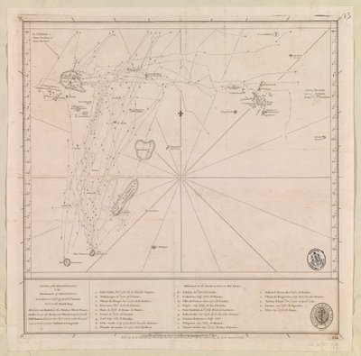 Kaart van de archipel ten noorden van Mauritius, opgesteld in 1776 door M le Victe Grenier luitenant in de Franse marine door French School