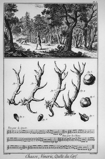 Jacht - de zoektocht naar het hert - La Grande Encyclopedie, ou Dictionnaire Raisonne des Sciences, des Arts et des Metiers door Denis Diderot en Jean d
