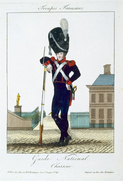 Jager van de Nationale Garde, uit Troupes Francaises, uitgegeven bij Basset, Parijs, ca.1790 door French School