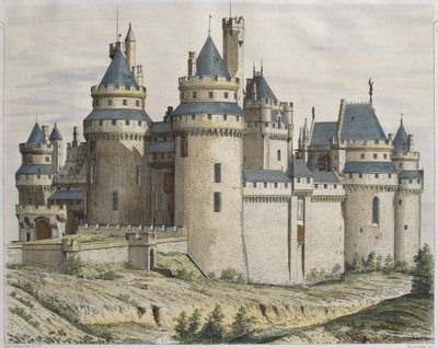 Chateau de Pierrefonds, illustratie uit Le Moniteur des architectes, gegraveerd door Bosredon door French School