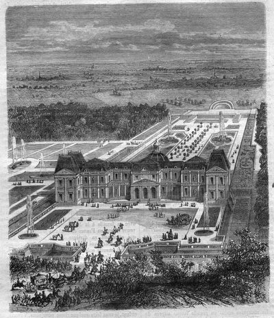 Chateau de Vaux Le Visomte (Vaux-Le-Vicomte) door Nicolas Fouquet (1615-1680), burggraaf van Melun en de Vaux, superintendent van financiën van Lodewijk XIV. Gravure in 
