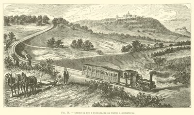 Tandradspoorweg van Wenen naar Kahlenberg (gravure) door French School