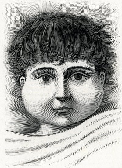 Kind met bof (gravure) 1888 door French School