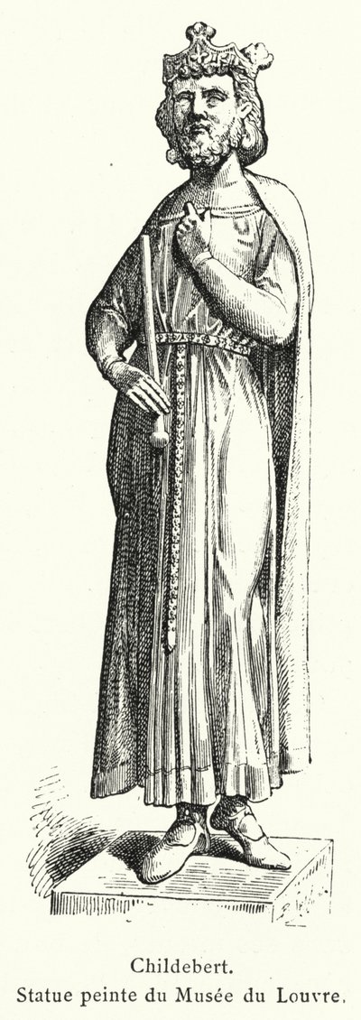 Childebert, geschilderd standbeeld van het Louvre Museum (gravure) door French School