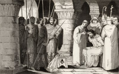 Childeric III wordt afgezet en naar een klooster gestuurd, uit 