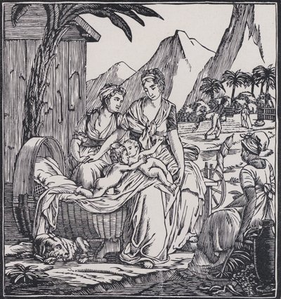 De kindertijd van Paul en Virginie, scène uit de roman Paul et Virginie van de Franse auteur Jacques-Henri Bernardin de Saint-Pierre (litho) door French School