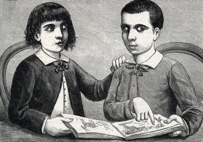 Kinderen met convergerende en divergerende strabismus of scheelzien (gravure) 1888 door French School