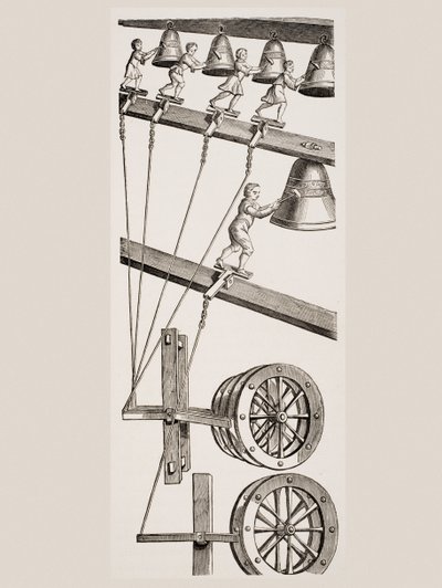Klokken van de Sint-Lambertusklok in Luik, België, uit Le Moyen Age et La Renaissance door Paul Lacroix (1806-84) gepubliceerd in 1847 door French School