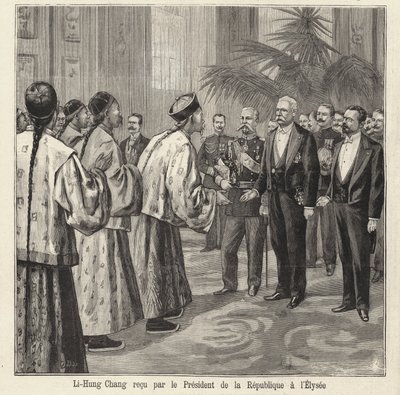 Chinese politicus en diplomaat Li Hongzhang ontvangen door de Franse president Felix Faure in het Elysee Paleis, Parijs door French School