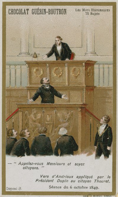 Chocolat Guerin-Boutron handelskaart, Historische Woorden serie door French School