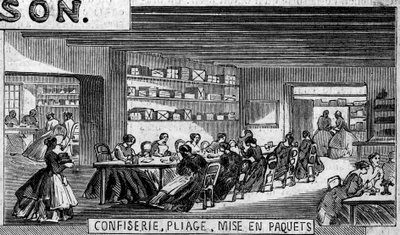 Chocoladeproductie: vervaardiging van chocoladesnoep, vouwatelier en verpakking. Usine de M. Masson, Parijs. door French School