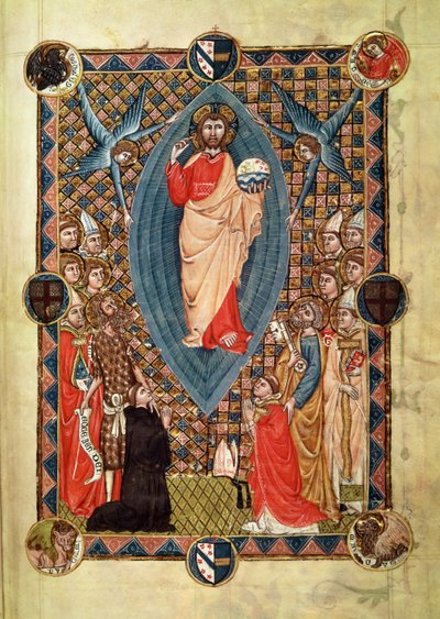 Christus in Majesteit met Heiligen, uit het Pontificale van Bisschop Pierre de la Jugie, 1350 door French School