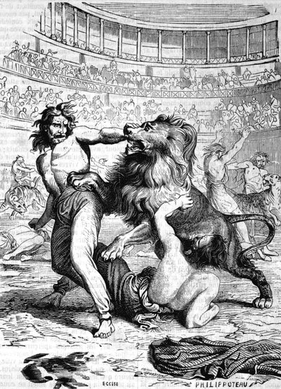 Christenen blootgesteld aan wilde beesten in het amfitheater van Lyon - in 