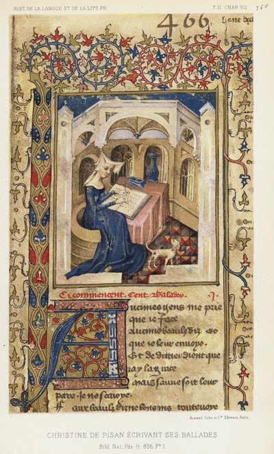 Christine De Pisan schrijft haar ballades door French School