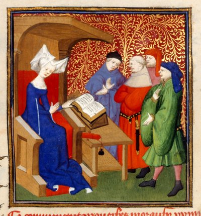 Christine geeft les, MS Harley 4431, f.259v, Frankrijk, c.1410-14 door French School