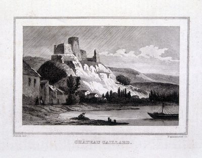 Château Gaillard gezien vanaf de Seine - Gravure door French School