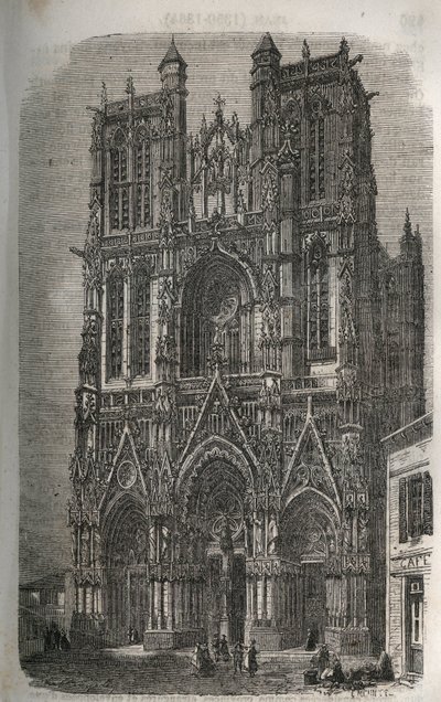 Kerk Saint-Vulfran (Saint Vulfran) voormalige collegiale in Abbeville in het departement van de Somme in Frankrijk - gravure in 