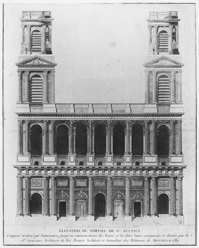 Kerk van Saint-Sulpice, elevatie van de gevel, Parijs, 1782 door French School