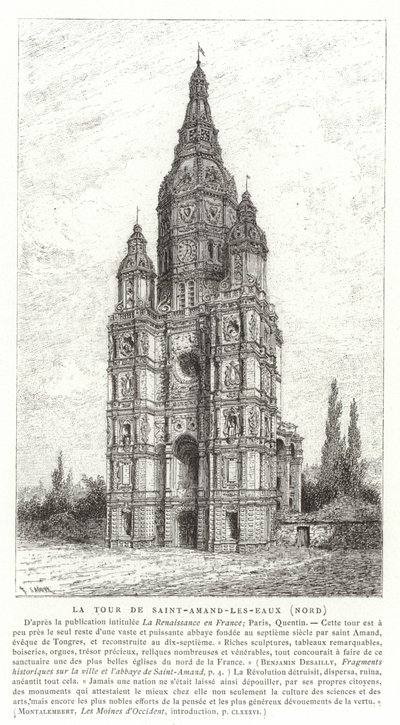 Kerktoren van de Abdij van Saint-Amand-les-Eaux, Frankrijk door French School