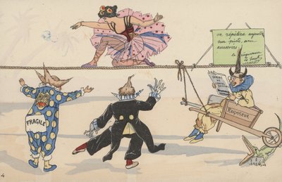 Circusscène, uit een set van onderling verbonden ansichtkaarten door French School