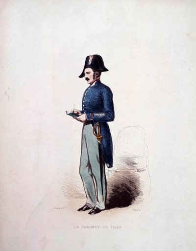 Stadssergeant uniform van een lid van de politie onder de Monarchie van Juli (1830-1848) 19e eeuw door French School