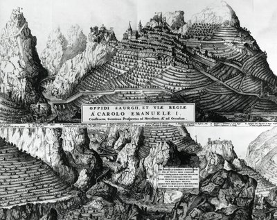 Stad Saorge, Frankrijk, onder Savoyaards bewind, gravure door French School