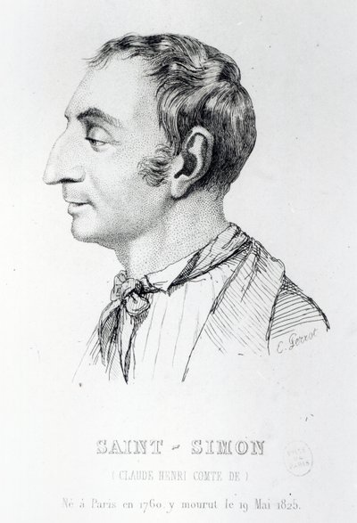 Claude Henri de Rouvroy, Graaf van Saint-Simon, gegraveerd door Perrot (19e eeuw) door French School