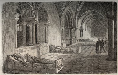 Klooster van Fontevrault met beelden van Hendrik II - Eleonore van Guyenne - gravure in 