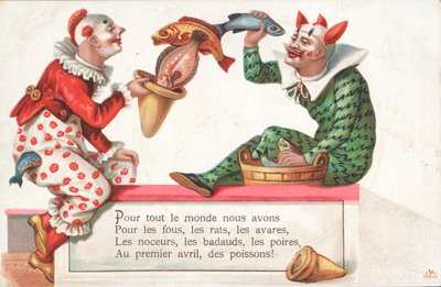 Clowns jongleren met vissen voor 1 april door French School