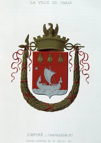 Wapen van de stad Parijs: Keizerrijk (Napoleon I) - Octrooi van 29 januari 1811 - in "Armorial National de France", door H. Traversier, Parijs door French School