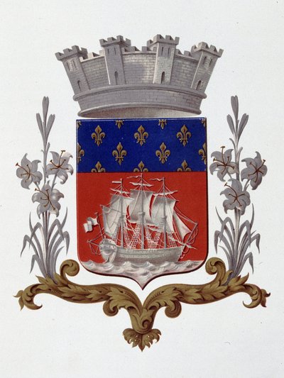 Wapen van de stad Parijs: Koninklijk (Lodewijk XVIII en Karel X) - Octrooi van 20 december 1917 - in "Armorial National de France", door H. Traversier, Parijs door French School