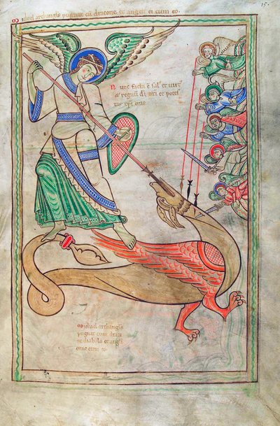 Sint-Michiel vecht tegen de Draak, uit Liber Floridus door Lambert de Saint-Omer ca. 1120 door French School