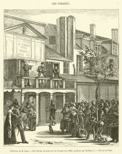 Collectie van M Baur, Een Parade op de boulevard du Temple rond 1816 door French School