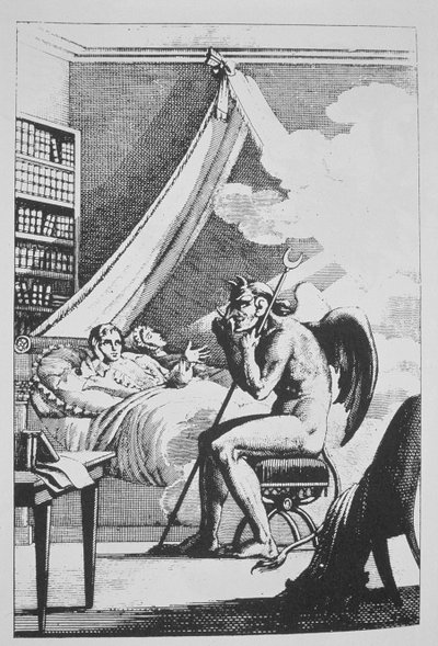 Collin de Plancy (1793-1887) in gesprek met de Duivel, uit Le Diable Peint par Lui-meme (1825) geïllustreerd in een geschiedenis van magie gepubliceerd eind 19e eeuw door French School