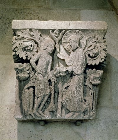 Kolomkapiteel met Christus en Jacobus de Mindere, c.1125-30 (kalksteen) door French School