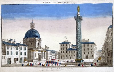Zicht op de Zuil van Trajanus (Trajane zuil) (Colonna Traiana) in Rome - gravure door French School