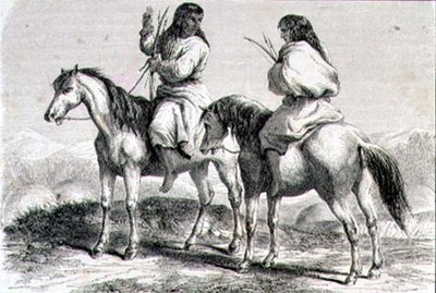 Comanche Indianen in de jaren 1860 (gravure) door French School